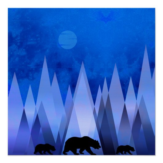 BLAUER GEOMETRISCHER BERG BAR POSTER (Vorderseite)