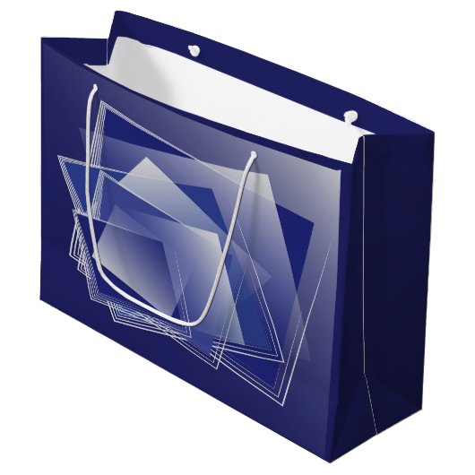 Blauer geometrischer Berst Große Geschenktüte (Vorderseite Schrägansicht)