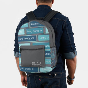 Blauer geometrischer Rahmen Bedruckter Rucksack