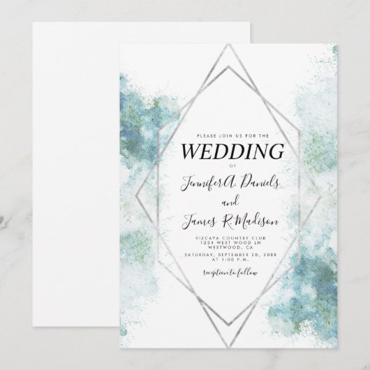 Blauer geometrischer Rahmen Einladung (Vorne/Hinten)