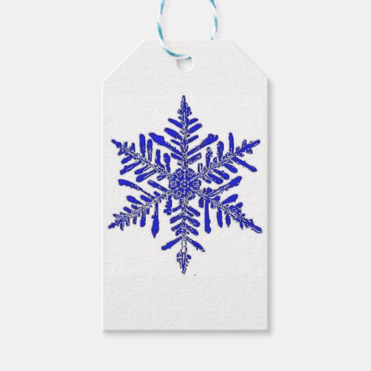 Blauer Geschenkanhänger in Schneeflockenform (Vorderseite)