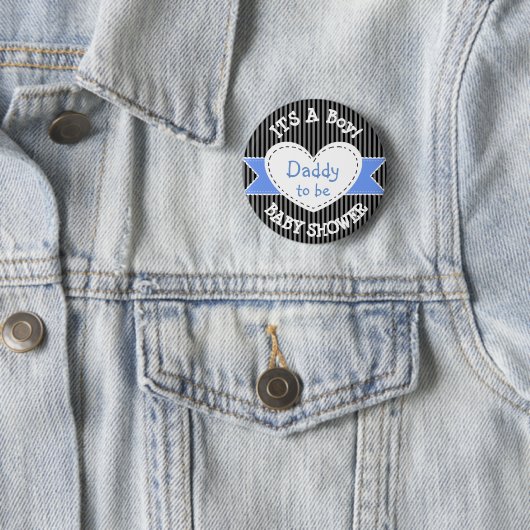 Blauer gestreifter Baby-Duschen-Knopf-Vater, zum Button (Beispiel)