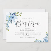 Blauer gestrichene Blume Taufe Einladung (Vorderseite)