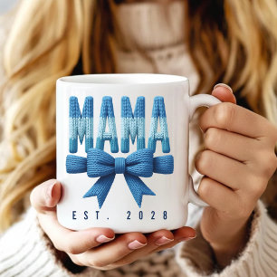 Blauer gestrickter MAMA-Becher - Muttertagsgeschen Kaffeetasse