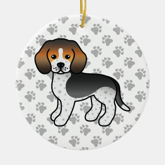 Blauer getickter Beagle Hund Niedlicher Cartoon Il Keramik Ornament (Vorne)