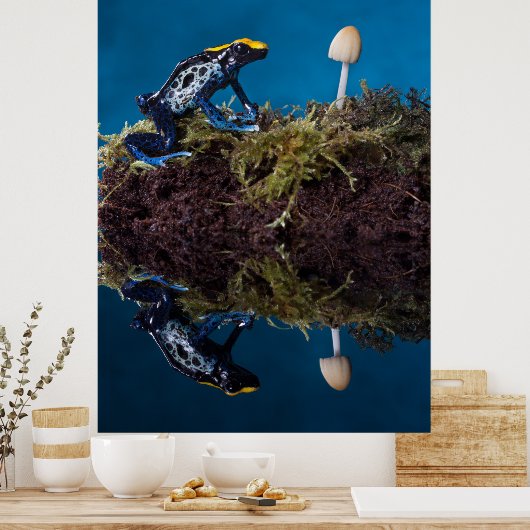 Blauer Giftfrosch und Pilz Poster (Küche)