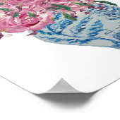 Blauer Ginger Jar Pink Roses Kunst drucken Poster (Ecke)