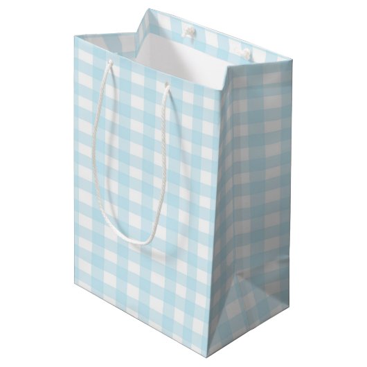 Blauer Gingham 1 Mittlere Geschenktüte (Vorderseite Schrägansicht)
