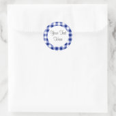 Blauer Gingham-Aufkleber Runder Aufkleber (Tasche)
