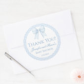 Blauer Gingham Bogen Baby Dusche Danke Aufkleber (Umschlag)