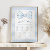Blauer Gingham-Bogen-Krawatte Baby-Junge Duschkart Poster