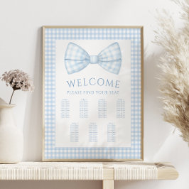Blauer Gingham-Bogen-Krawatte Baby-Junge Duschkart Poster
