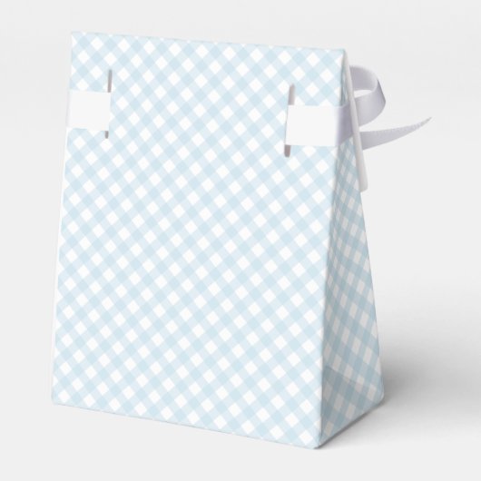 Blauer Gingham Bogen Krawatte Babydusche Geschenkschachtel (Rückseite)