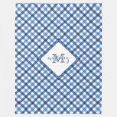 Blauer Gingham Diamant Monogramm-Name Fleece Decke (Vorderseite)