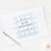 Blauer Gingham-Exlibris-Aufkleber Quadratischer Aufkleber (Umschlag)