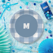 Blauer Gingham-Geburtsteller Pappteller (Party)