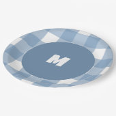 Blauer Gingham-Geburtsteller Pappteller (Schrägansicht)