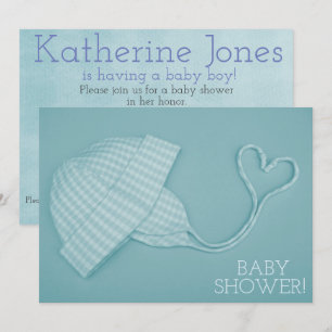 Blauer Gingham Herzchen Baby Boy Dusche Einladung