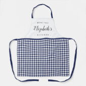 Blauer Gingham Karo Erwachsener personalisierte Kü Schürze (Vorderseite)