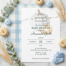 Blauer Gingham Kleiner Kürbis Junge Baby Shower