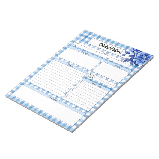 Blauer Gingham _ Klinischer Patient Notizblock (angewinkelt)