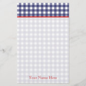 Blauer Gingham mit rotem Personalisiertem Stationi Briefpapier (Vorderseite)
