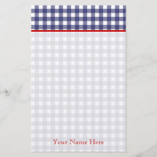 Blauer Gingham mit rotem Personalisiertem Stationi Briefpapier