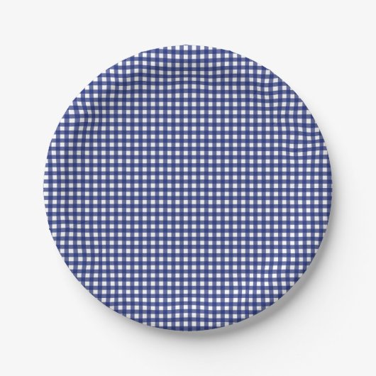 Blauer Gingham mit Schachbrettmuster im Stil Pappteller (Vorderseite)
