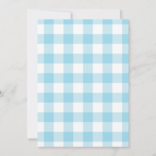 Blauer Gingham Muster Hochzeitsaufenthalte Einladung (Rückseite)