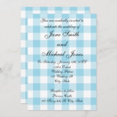 Blauer Gingham Muster Hochzeitsaufenthalte Einladung (Vorne/Hinten)