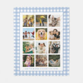 Blauer Gingham-Personal-12-Foto-Collage Fleecedecke (Vorderseite)