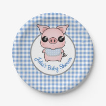 Blauer Gingham-Piggy Babyparty