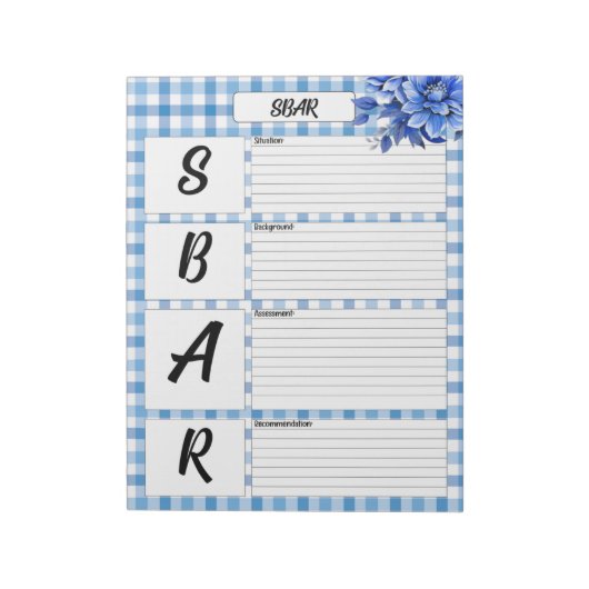 Blauer Gingham _ SBAR Temp Notizblock (Rotiert)