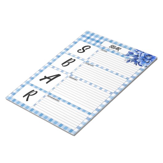 Blauer Gingham _ SBAR Temp Notizblock (angewinkelt)