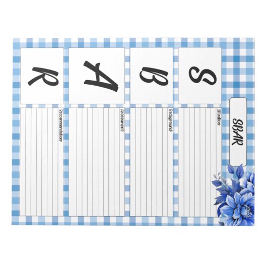 Blauer Gingham _ SBAR Temp Notizblock (Vorderseite)
