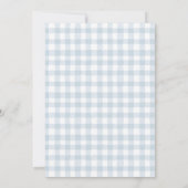 Blauer Gingham-Teddybär-Babynamen-Rennen-Spiel Einladung (Rückseite)