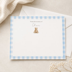 Blauer Gingham-Teddybär-Babyzimmer Mitteilungskarte