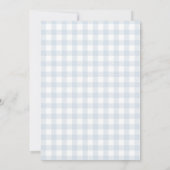 Blauer Gingham-Teddybär-Ballon-Junge 1. Geburtstag Einladung (Rückseite)