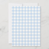 Blauer Gingham-Teddybär-Ballon-Junge 1. Geburtstag Einladung (Rückseite)