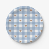 Blauer Gingham-Teddybär - Kaum warten Baby-Junge-S Pappteller (Vorderseite)