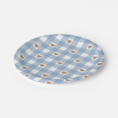 Blauer Gingham-Teddybär - Kaum warten Baby-Junge-S Pappteller (Schrägansicht)