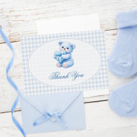 Blauer Gingham-Teddybär Neutrale Babyparty