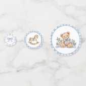 Blauer Gingham-Teddybär-Tisch Konfetti (Vorderseiten)