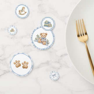 Blauer Gingham-Teddybär-Tisch Konfetti