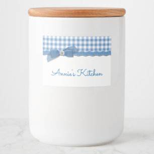 Blauer Gingham und Bogen Lebensmitteletikett
