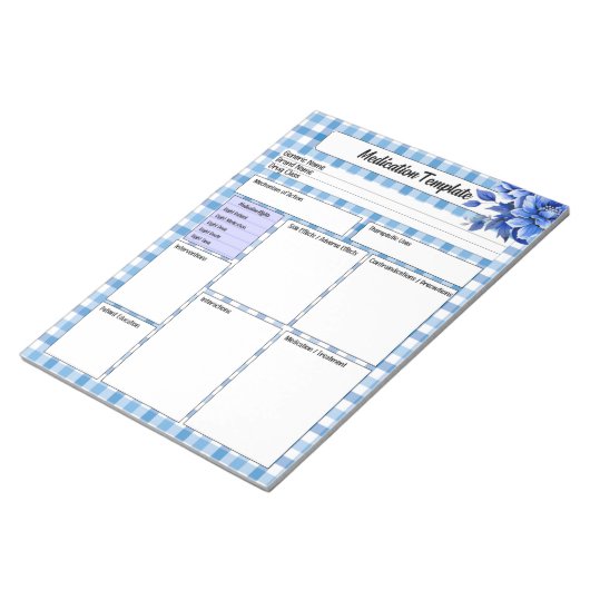 Blauer Gingham _ Vorlage für Arzneimittel Notizblock (angewinkelt)