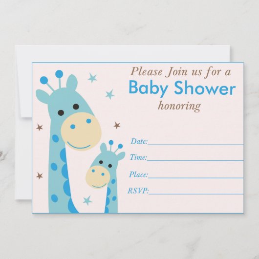 Blauer Giraffe, Baby Dusche Einladung (Vorderseite)