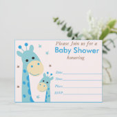 Blauer Giraffe, Baby Dusche Einladung (Stehend Vorderseite)