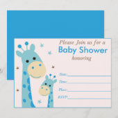 Blauer Giraffe, Baby Dusche Einladung (Vorne/Hinten)