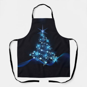 Blauer Glanz der Sterne auf dunklem Weihnachtsbaum Schürze